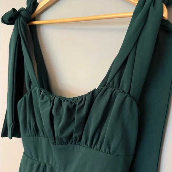 Audrey Parks Francesca’s Tie-Shoulder Forest Green Wide-Leg Jumpsuit Women - Picture 5 of 9
